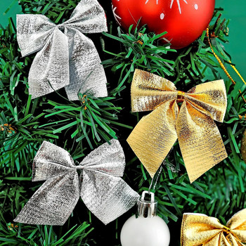 Коледна украса Флокирана мини златна и сребърна коледна панделка Висулка с венец за коледно дърво 24 бр
