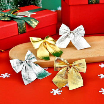 Χριστουγεννιάτικα Διακοσμητικά Flocked Mini Χρυσό και Ασημί Χριστουγεννιάτικο Φιόγκο Χριστουγεννιάτικο Δέντρο Μενταγιόν 24τμχ