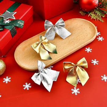Χριστουγεννιάτικα Διακοσμητικά Flocked Mini Χρυσό και Ασημί Χριστουγεννιάτικο Φιόγκο Χριστουγεννιάτικο Δέντρο Μενταγιόν 24τμχ