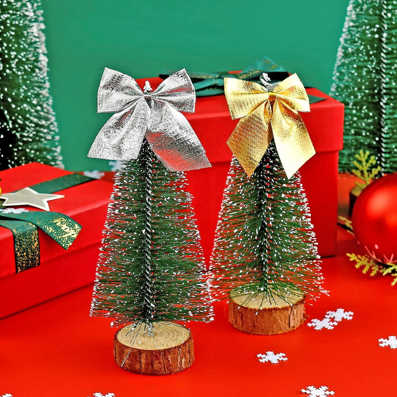 Ziemassvētku rotājumi Flocked Mini zelta un sudraba Ziemassvētku bantīte Ziemassvētku eglīšu vainaga kulons 24gab