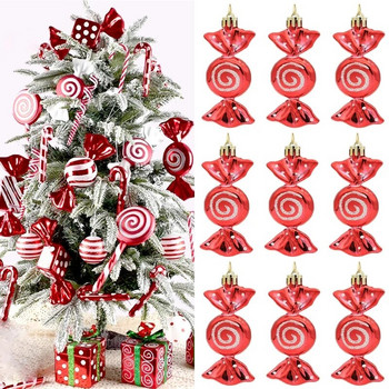 6 бр. Коледни висулки от бонбони, червени бонбони, патерица, коледно дърво, висяща украса за дома, новогодишни подаръци, Navidad Noel Орнаменти