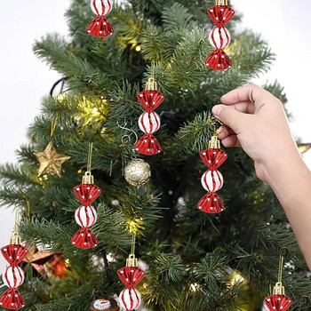 6 бр. Коледни висулки от бонбони, червени бонбони, патерица, коледно дърво, висяща украса за дома, новогодишни подаръци, Navidad Noel Орнаменти