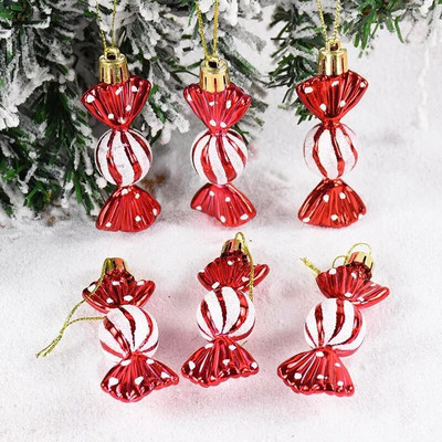 6 tk. Jõulukompveki ripatsid Red Candy Crutch Rippuv jõulupuu kaunistus koju uusaasta kingitused Navidad Noel kaunistused