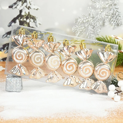 6 бр. Коледни висулки от бонбони, червени бонбони, патерица, коледно дърво, висяща украса за дома, новогодишни подаръци, Navidad Noel Орнаменти