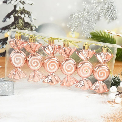 6 бр. Коледни висулки от бонбони, червени бонбони, патерица, коледно дърво, висяща украса за дома, новогодишни подаръци, Navidad Noel Орнаменти