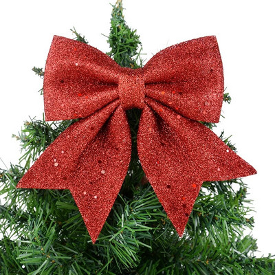 21CM червени блестящи коледни лъкове Коледно дърво Висящи орнаменти Topper Коледни декорации за дома Navidad 2024 Новогодишен подарък