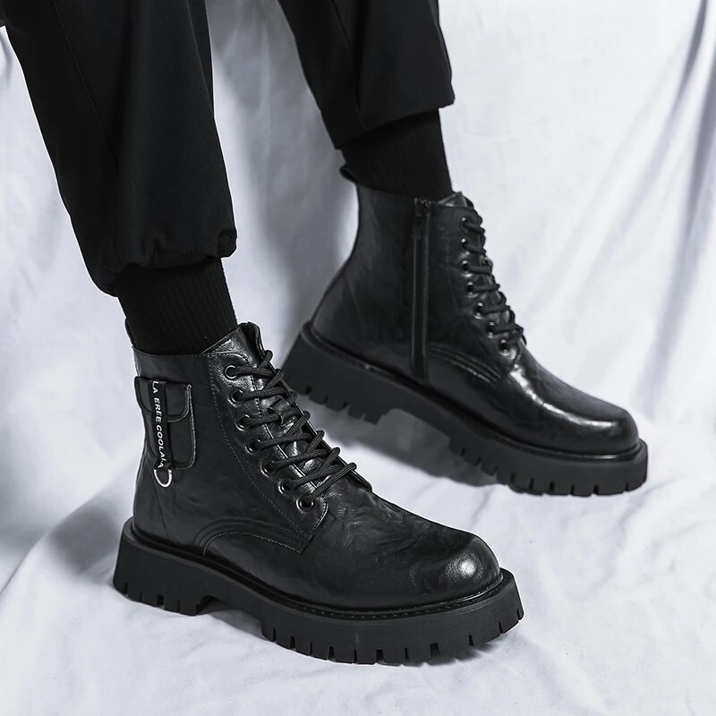 Мъжки модни тенденции Бизнес ботуши от кожа Ботуши с дебели подметки с кръгли пръсти Маратонки за разходка Ежедневно пътуване до работното място Ежедневни ботуши