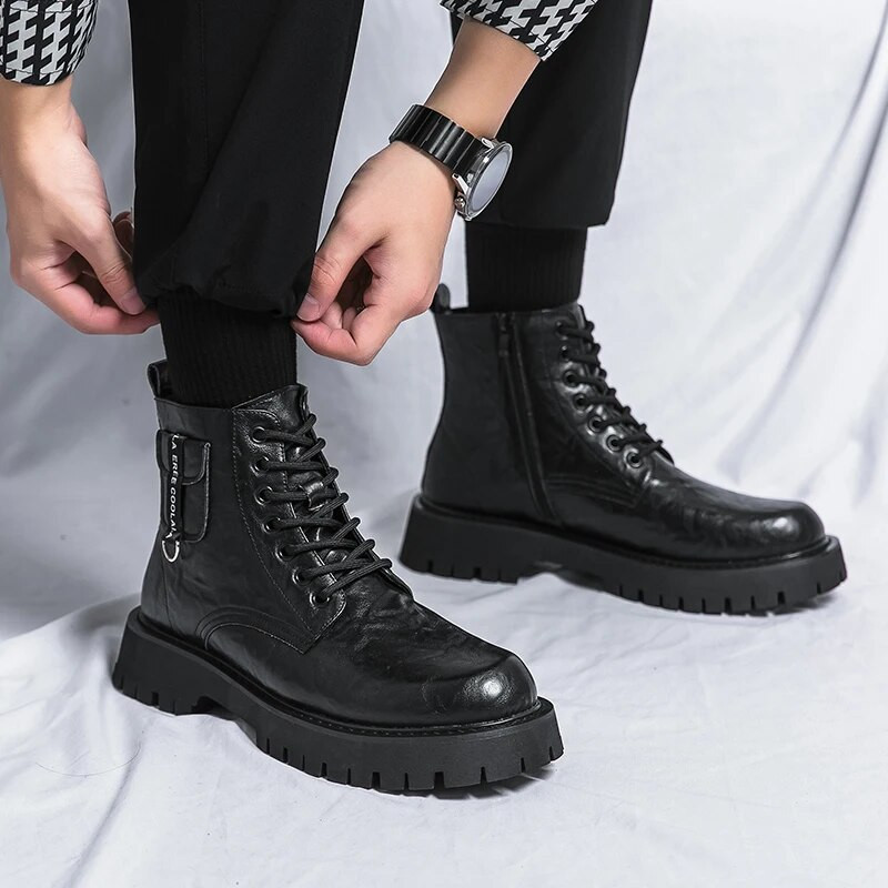 Мъжки модни тенденции Бизнес ботуши от кожа Ботуши с дебели подметки с кръгли пръсти Маратонки за разходка Ежедневно пътуване до работното място Ежедневни ботуши