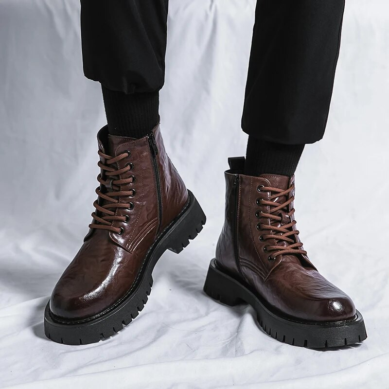 Мъжки модни тенденции Бизнес ботуши от кожа Ботуши с дебели подметки с кръгли пръсти Маратонки за разходка Ежедневно пътуване до работното място Ежедневни ботуши