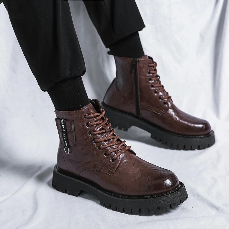 Мъжки модни тенденции Бизнес ботуши от кожа Ботуши с дебели подметки с кръгли пръсти Маратонки за разходка Ежедневно пътуване до работното място Ежедневни ботуши