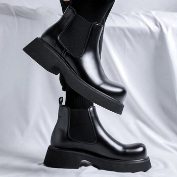 Φθινοπωρινές μπότες για άντρες Πλατφόρμα Chelsea Μπότες Ανοιξιάτικες σπαστές δερμάτινες μπότες αστραγάλου Fashin Ανδρικές μαύρες μπότες με παχύ κάτω μέρος σε αγγλικό στυλ
