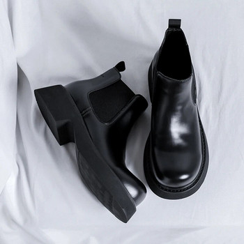 Φθινοπωρινές μπότες για άντρες Πλατφόρμα Chelsea Μπότες Ανοιξιάτικες σπαστές δερμάτινες μπότες αστραγάλου Fashin Ανδρικές μαύρες μπότες με παχύ κάτω μέρος σε αγγλικό στυλ