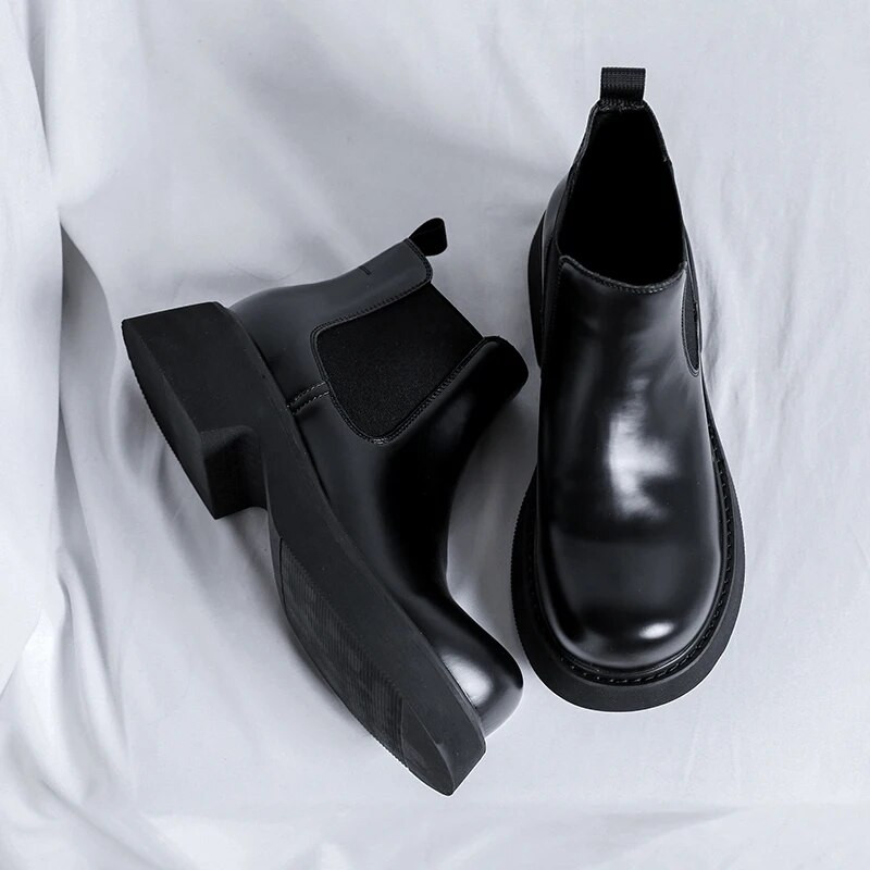 Φθινοπωρινές μπότες για άντρες Πλατφόρμα Chelsea Μπότες Ανοιξιάτικες σπαστές δερμάτινες μπότες αστραγάλου Fashin Ανδρικές μαύρες μπότες με παχύ κάτω μέρος σε αγγλικό στυλ
