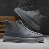 Χειμερινές κλασικές γκρι ανδρικές μπότες Chelsea Άνετα δερμάτινα μποτάκια ανδρικά slip-on ψηλά παπούτσια Casual ανδρικά Botas Para Hombre