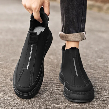Χειμερινές κλασικές γκρι ανδρικές μπότες Chelsea Άνετα δερμάτινα μποτάκια ανδρικά slip-on ψηλά παπούτσια Casual ανδρικά Botas Para Hombre