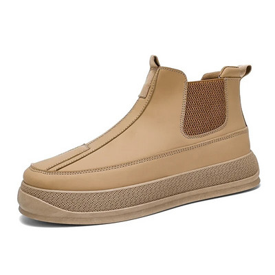 Χειμερινές κλασικές γκρι ανδρικές μπότες Chelsea Άνετα δερμάτινα μποτάκια ανδρικά slip-on ψηλά παπούτσια Casual ανδρικά Botas Para Hombre