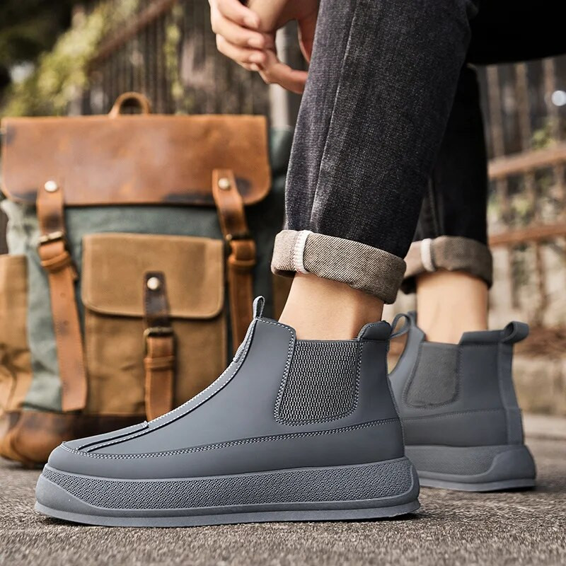 Χειμερινές κλασικές γκρι ανδρικές μπότες Chelsea Άνετα δερμάτινα μποτάκια ανδρικά slip-on ψηλά παπούτσια Casual ανδρικά Botas Para Hombre