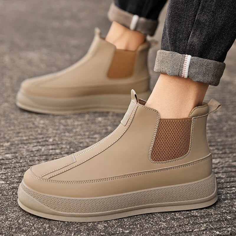 Χειμερινές κλασικές γκρι ανδρικές μπότες Chelsea Άνετα δερμάτινα μποτάκια ανδρικά slip-on ψηλά παπούτσια Casual ανδρικά Botas Para Hombre
