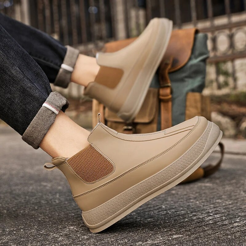 Χειμερινές κλασικές γκρι ανδρικές μπότες Chelsea Άνετα δερμάτινα μποτάκια ανδρικά slip-on ψηλά παπούτσια Casual ανδρικά Botas Para Hombre