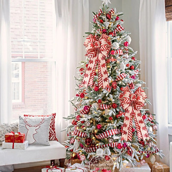 54 см големи лъкове за коледно дърво Направи си сам венец с гирлянди Орнаменти 2023 г. Весела Коледа Декорации за дома 2024 г. Нова година ленен бантик