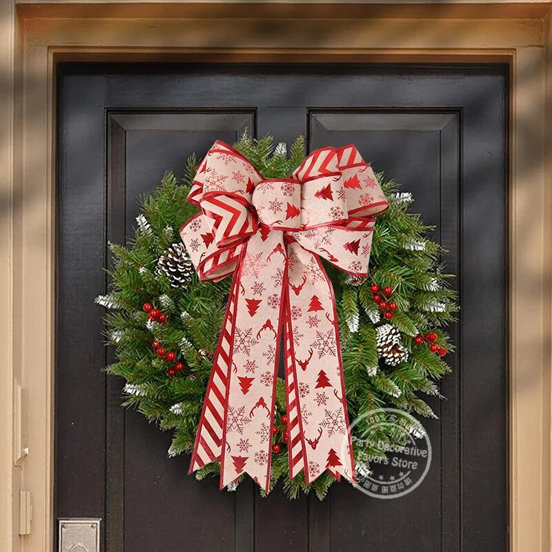 54 cm lielas Ziemassvētku eglītes loki DIY vainagu vītņu rotājumi 2023. gada Priecīgus Ziemassvētku rotājumi mājām 2024 Jaungada lina bantīte