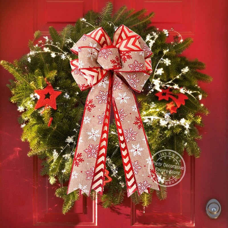 54 cm lielas Ziemassvētku eglītes loki DIY vainagu vītņu rotājumi 2023. gada Priecīgus Ziemassvētku rotājumi mājām 2024 Jaungada lina bantīte