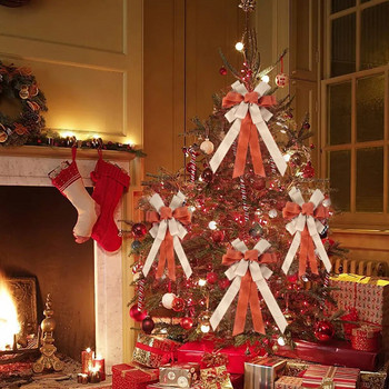 Нови Направи си сам Коледна лента с лък Занаяти Коледна елха Декорации за дома Noel Xmas Party Bow Висулка Новогодишна украса