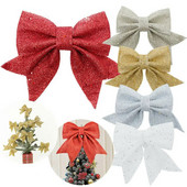 2gab Ziemassvētku bantes, piekārtas rotājumi Zelta sudraba bantīte Ziemassvētku eglītes mirdzoši rotājumi Amatniecība Jaungada Ziemassvētku ballītes dekors