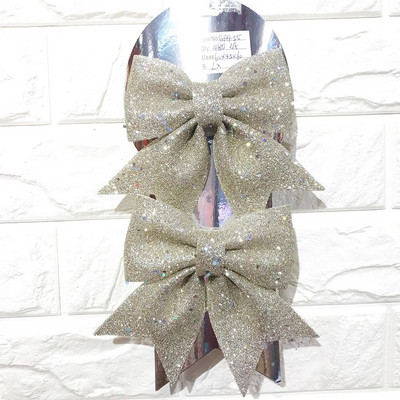 2gab Ziemassvētku bantes, piekārtas rotājumi Zelta sudraba bantīte Ziemassvētku eglītes mirdzoši rotājumi Amatniecība Jaungada Ziemassvētku ballītes dekors