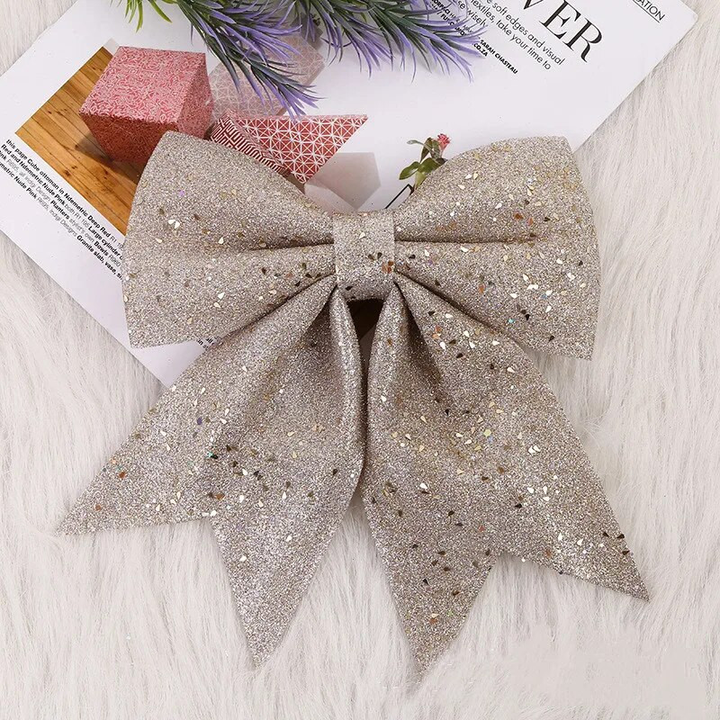 2gab Ziemassvētku bantes, piekārtas rotājumi Zelta sudraba bantīte Ziemassvētku eglītes mirdzoši rotājumi Amatniecība Jaungada Ziemassvētku ballītes dekors