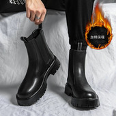 Sügis-talv Uus ümara ninaga Meeste saapad Chelsea mootorrattasaapad Klassikaline must paks talla kõrge ülaosaga saapad hingavad vabaajajalatsid