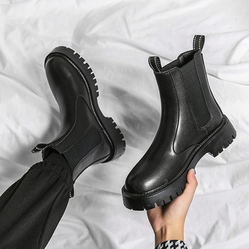 Φθινοπωρινές χειμερινές καινούργιες στρογγυλές ανδρικές μπότες Chelsea μοτοσικλέτας μπότες κλασικές μαύρες χοντρές σόλα Ψηλές μπότες που αναπνέουν καθημερινά παπούτσια