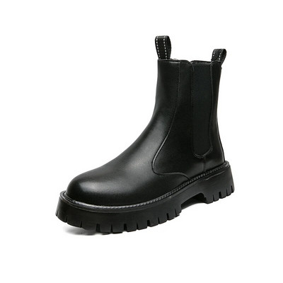Sügis-talv Uus ümara ninaga Meeste saapad Chelsea mootorrattasaapad Klassikaline must paks talla kõrge ülaosaga saapad hingavad vabaajajalatsid