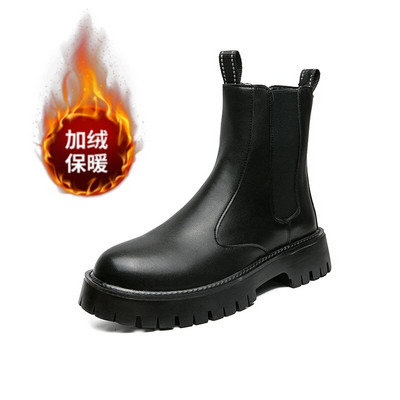 Sügis-talv Uus ümara ninaga Meeste saapad Chelsea mootorrattasaapad Klassikaline must paks talla kõrge ülaosaga saapad hingavad vabaajajalatsid