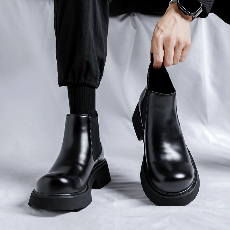 Μοντέρνα επώνυμα ανδρικά μποτάκια Classcis Business Μπότες Chelsea Μαύρα casual κοντά Vintage επώνυμα μποτάκια δερμάτινα επίσημα σκάφη