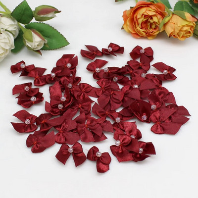 50/100gab. Jauktas krāsas rubāna Satīna Lentes bantes 25mm Rokas bantītes Mazas bantes amatniecībai Ziemassvētki Scrapbooking Šūšanas aksesuāri