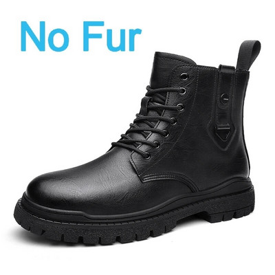 Ανδρικές μπότες με στρογγυλά δάχτυλα Winter Designer British Casual Leather Boot Fashion High Top Lace-Up Μαύρες μπότες πλατφόρμας