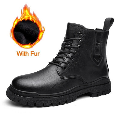 Ανδρικές μπότες με στρογγυλά δάχτυλα Winter Designer British Casual Leather Boot Fashion High Top Lace-Up Μαύρες μπότες πλατφόρμας