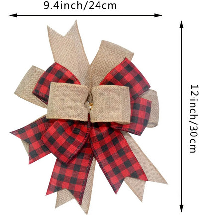 Бъфало кариран лък от чул за венец, голяма селска селска къща Tree Topper Bow декорации за есенно сватбено тържество Коледен декор на врати