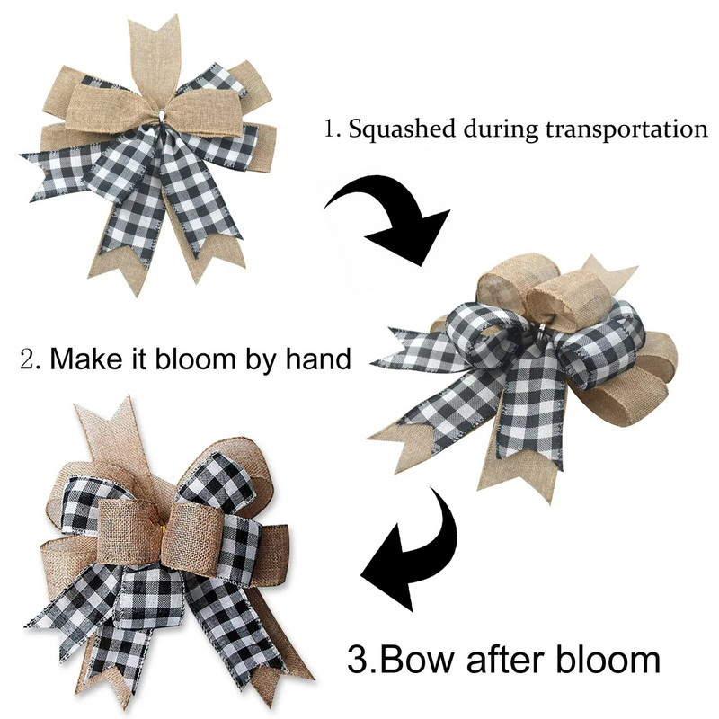 Fundita de pânză în carouri de bivol pentru coroană, decorațiuni rustice mari pentru copac de fermă pentru decorațiuni pentru uși de Crăciun, petreceri de nuntă de toamnă