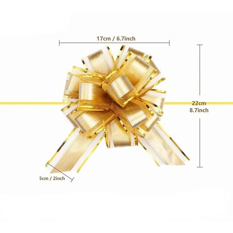 10 vnt. Dideli lankai, traukiami juostele, apvyniojami kalėdinėmis dovanomis, lankeliai su juostelėmis, skirti šventiniam vestuvių vakarėliui, dovanoms, krepšelių dekoravimui