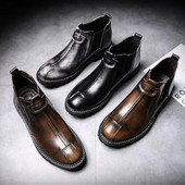 2023. gada ziemas siltie Chelsea zābaki Vīriešu augšējās ādas apavi Vīriešu puszābaki Modes rudens komforta vīriešu apavi Melni brūni pelēki 38-44