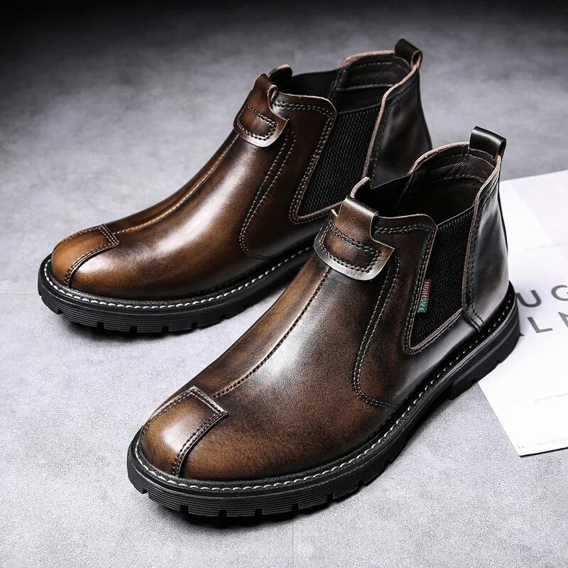 2023. gada ziemas siltie Chelsea zābaki Vīriešu augšējās ādas apavi Vīriešu puszābaki Modes rudens komforta vīriešu apavi Melni brūni pelēki 38-44