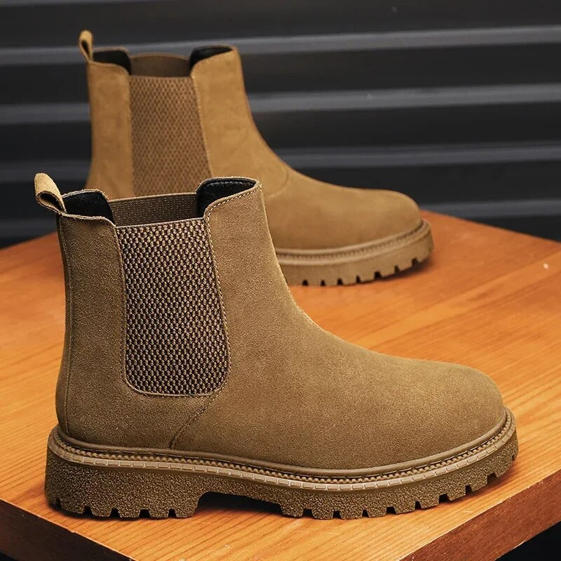 Itāļu vīriešu Chelsea zābaki Luksusa zīmola puszābaki ādas biroja vīriešu ikdienas zābaki Dizaina zamšādas ādas āra zābaki