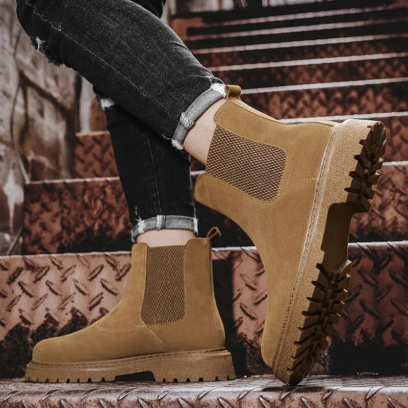 Itāļu vīriešu Chelsea zābaki Luksusa zīmola puszābaki ādas biroja vīriešu ikdienas zābaki Dizaina zamšādas ādas āra zābaki