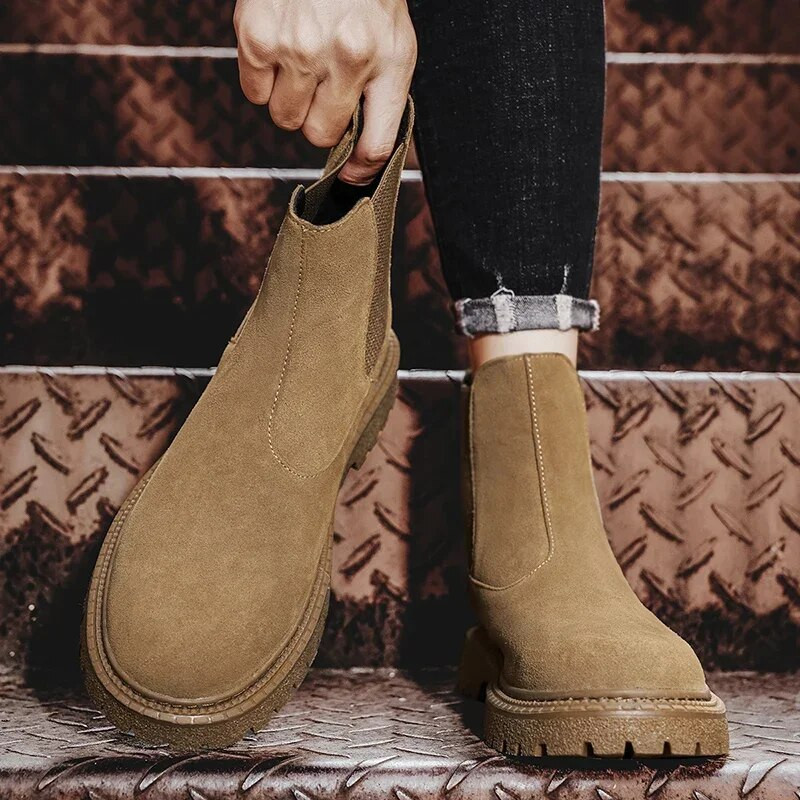 Itāļu vīriešu Chelsea zābaki Luksusa zīmola puszābaki ādas biroja vīriešu ikdienas zābaki Dizaina zamšādas ādas āra zābaki