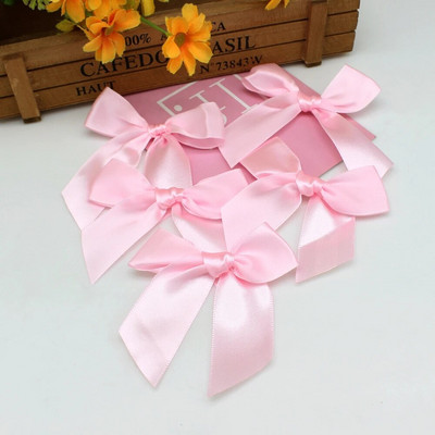 20/50GAB 85*85 mm rozā satīna lentes bantes Dekoratīvās bantes Mazas bantītes dāvanu puķes kāzu loks amatniecības rokām, DIY