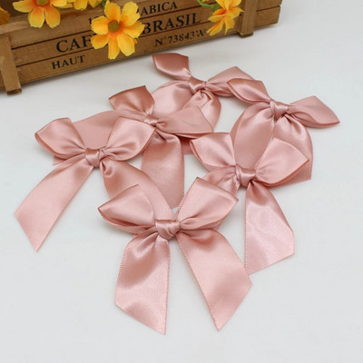 20/50GAB 85*85 mm rozā satīna lentes bantes Dekoratīvās bantes Mazas bantītes dāvanu puķes kāzu loks amatniecības rokām, DIY
