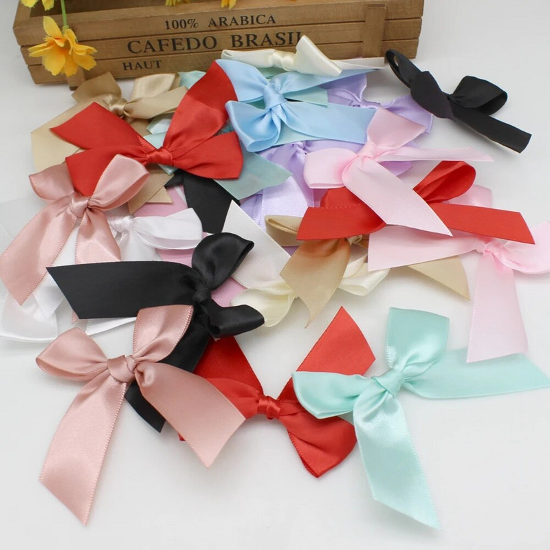 20/50GAB 85*85 mm rozā satīna lentes bantes Dekoratīvās bantes Mazas bantītes dāvanu puķes kāzu loks amatniecības rokām, DIY