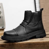 Ανδρικές επίσημες δερμάτινες μπότες Χειμερινά υπαίθρια casual παπούτσια Πλατφόρμας Μπότες αστράγαλο Πολυτελής μπότα μοτοσυκλέτας Chelsea Boots